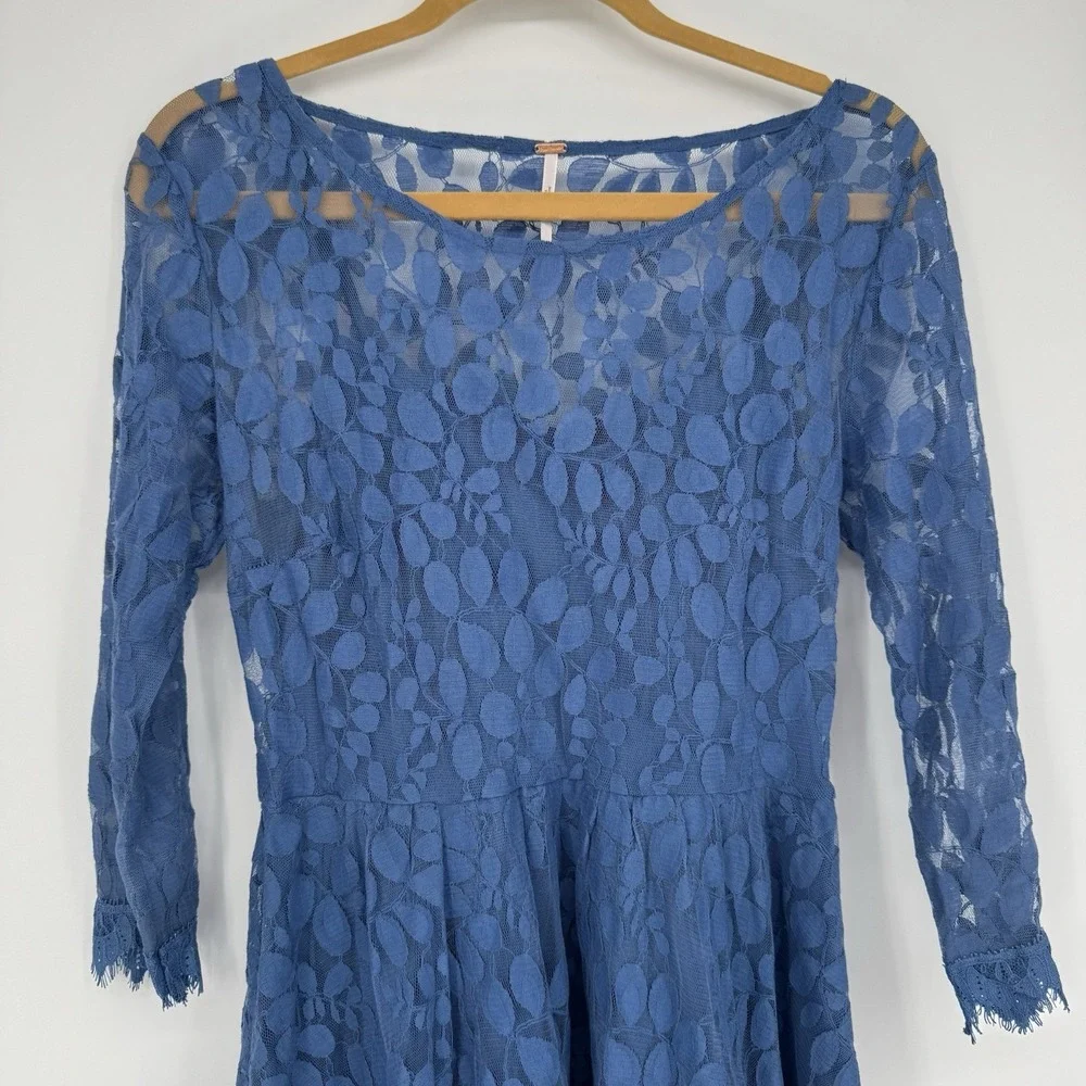 Free People Blue Asymmetrical Lace Dress - Picture 3 of 11